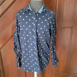 Tommy Hilfiger Navy Polka Dot Button-Up Shirt L/G Classic Fit Long Sleeve Cotton